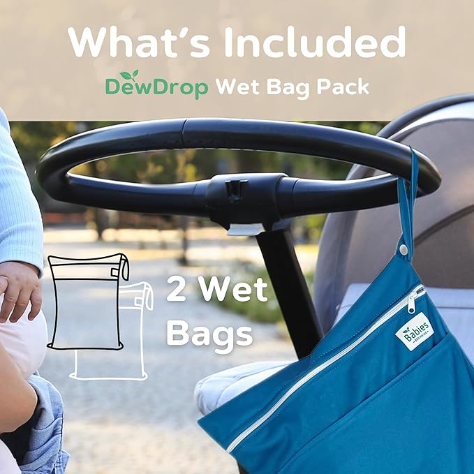 2-Pack Wet Bags – Waterproof Travel Bags for Cloth Diapers, Baby Essentials & Swimwear – Reusable Wet Dry Bag with Double Zipper & Handle for Diaper Bag & Beach Trips (Ocean Breeze)