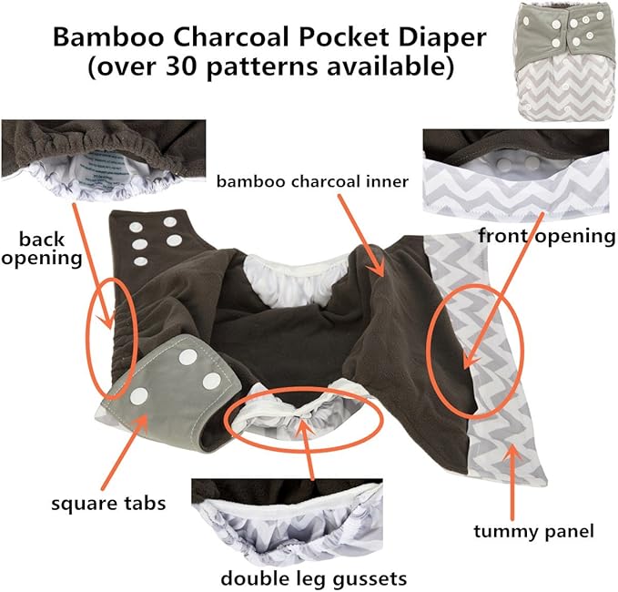 Baby Pocket Cloth Diaper Nappy Double Gussets Reusable Washable 8lbs-36lbs (Zoo Animals)