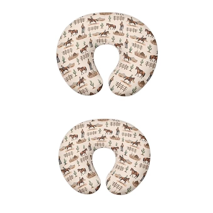 Brown Cow Boys and Cacti Breastfeeding Pillow Slipcover for Baby Horse Prints Newborn U-Shaped Breastfeeding Pillowcase Cushion Cover Stretchy Replaceable Pillow Cover Slipcover