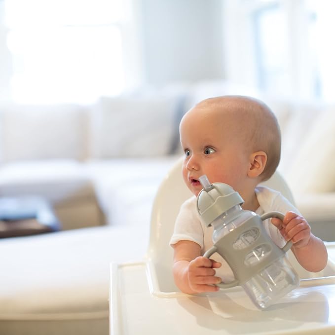 Dr. Brown's Milestones Wide-Neck Sippy Spout Bottle with 100% Silicone Handles, Easy-Grip Handles & Milestones Wide-Neck Sippy Straw Bottle with 100% Silicone Handles and Weighted Straw