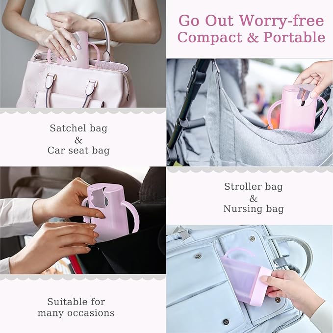 MOMUSE Dual-Lid Squeeze Pouch Holder for Food Pouches & Drink Boxes, Baby Pouch Holder with Larger Capacity, Versatile Design for Self-Feeding, Anti-Squeeze Pouch Holder No Spill No Mess, Pink