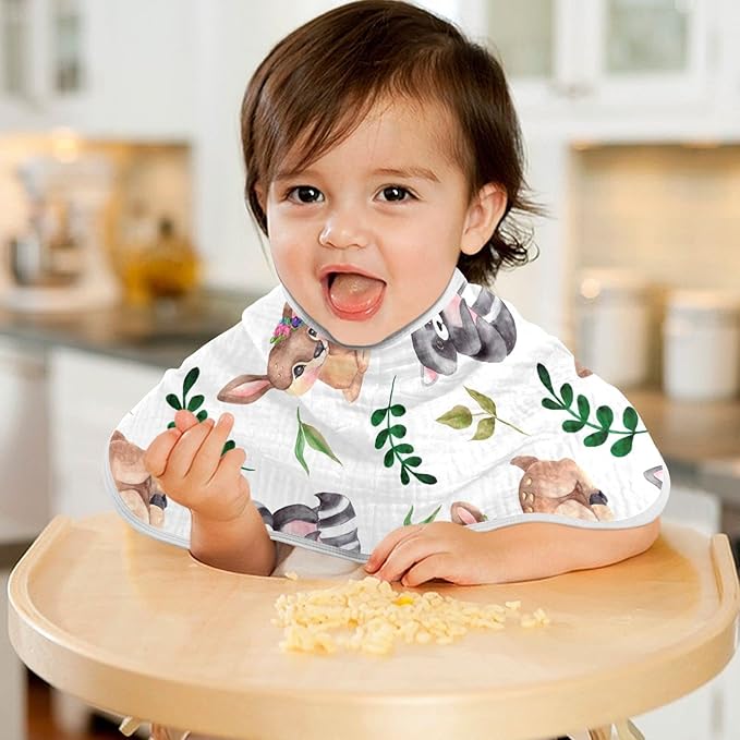 Raccoons Deer Forest Flower Leaf Muslin Burp Cloths for Baby 2 Pack 100% Cotton Baby Washcloths Bibs for Boy Girl