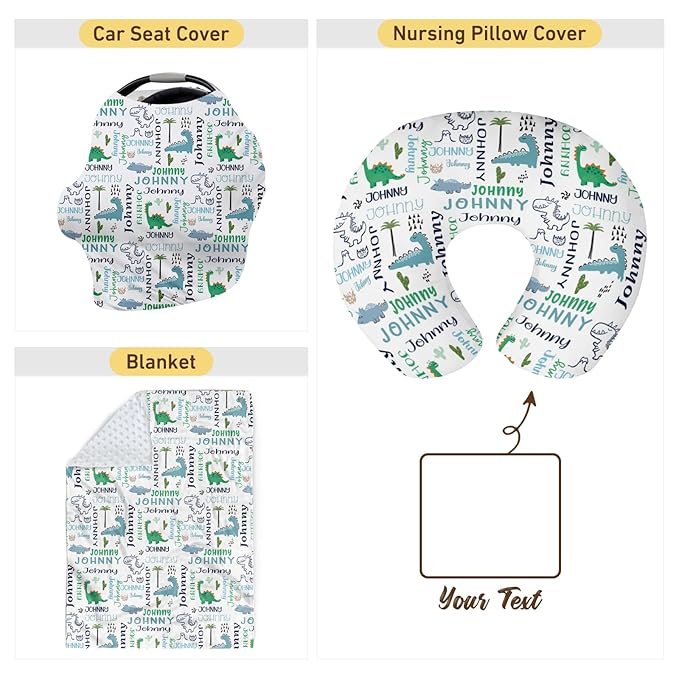 Baby Nursing Pillow Cover - Personalized Name Breastfeeding Pillow Cover with Dinosaur Pattern, Stretchy Removable U-Shaped for New Moms, Soft Breathable Slipcover for Infant Boys Girls