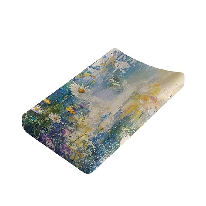 ZDCUSTOM Daisy Printing Changing Pad Sheets for Boys Girls Soft Breathable Changing Table Sheet Infant Newborn Changing Mat Sheet Fits 32"x16" Contoured Pad