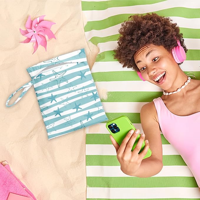 Wet Dry Bag, Wet Bag for Swimsuit, Travel, Beach, Pool, Diapers, Dirty Yoga Gym Clothes, Makeup Bag, Ocean Starfish Summer Vacation Essentials