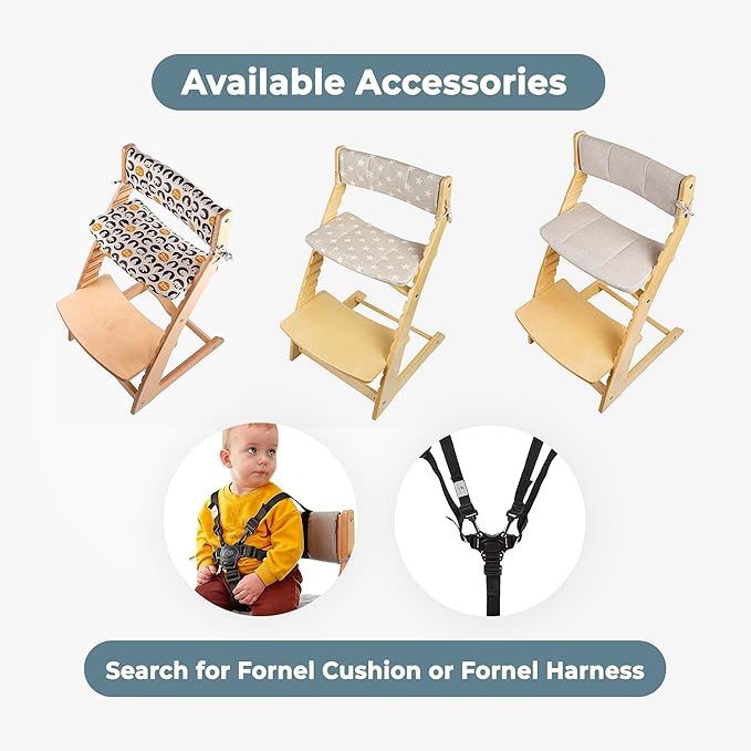 FORNEL Grey Wooden High Chair for Toddlers | The Grow-with-Me Adjustable Chair for Modern Farmhouse & Scandinavian Kitchens | Premium European Style Convertible Seat