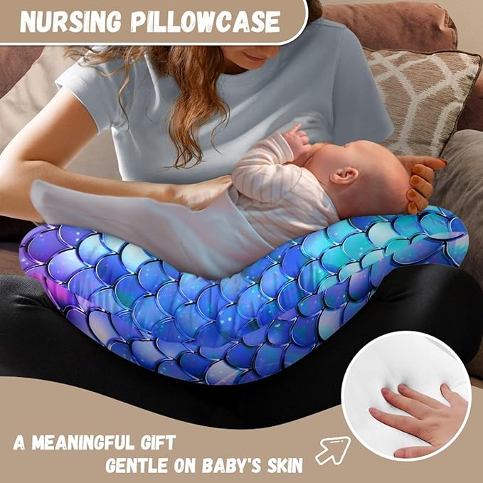 Forchrinse Purple Mermaid Scales Nursing Pillow Cover for Baby Girls Comfortable Breastfeeding Pillow Slipcover Fit for Most Nursing Pillows