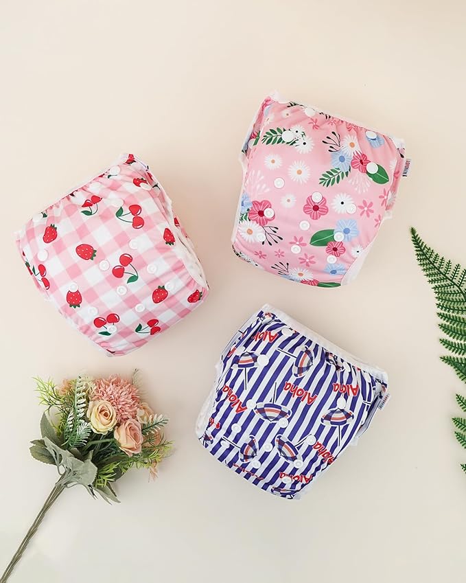 ALVABABY Swim Diapers 3pcs Baby & Toddler Snap One Size Reusable Adjustable Baby Boys' Swim Diapers for Swimming Lessons 3SWY65A
