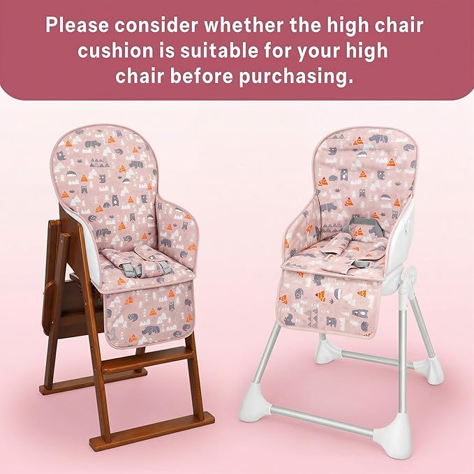 High Chair Pad, High Chair Cushion, Seat Cushion Breathable Pad, Cute Pattern,Comfortable Seat Belt Design, Soft and Comfortable, Baby Sits More Comfortable (Pink Animal Pattern)