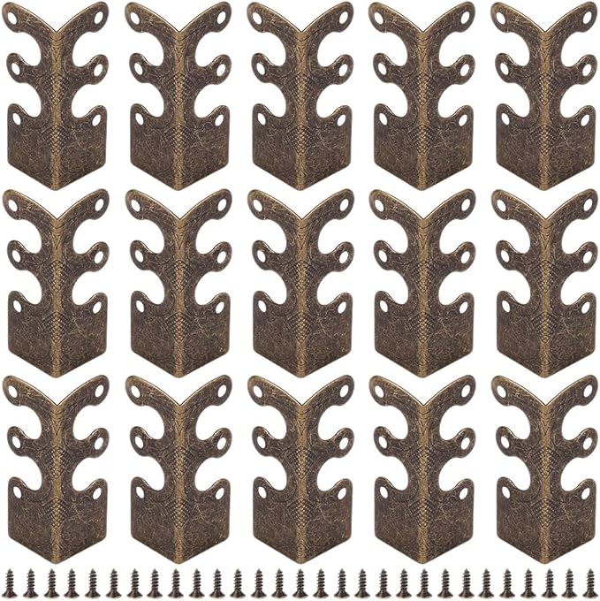 CRASPIRE 16Pcs Baseboard Corner Protectors Vintage Metal Rustic Decorative Guards Skirting Board Antique Bronze Safety Bracket with Screws for Furniture Table Wall Edge Cover File Boxes Bookshelves