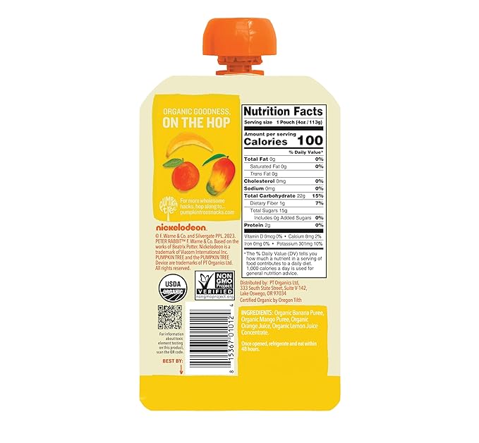 Pumpkin Tree Peter Rabbit Organics Baby Mango, Banana, and Orange, 4 oz