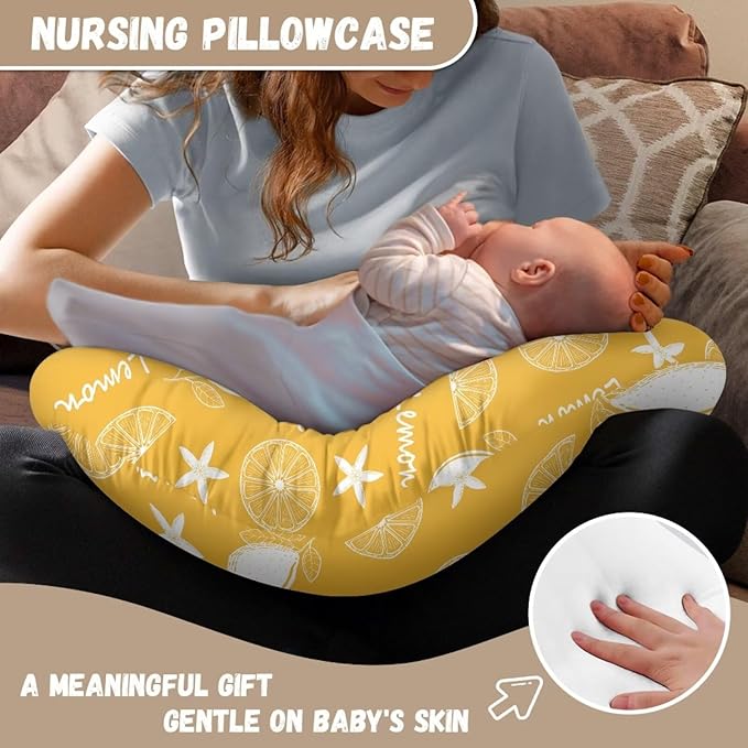 Orange Nursing Pillow Cover,Ultra Soft and Cozy Nursing Pillow Slipcovers for Breastfeeding and Bottle Feeding, Snug Fits for Bopy Pillow, Choice for Mom Lemon Print(Cover Only)
