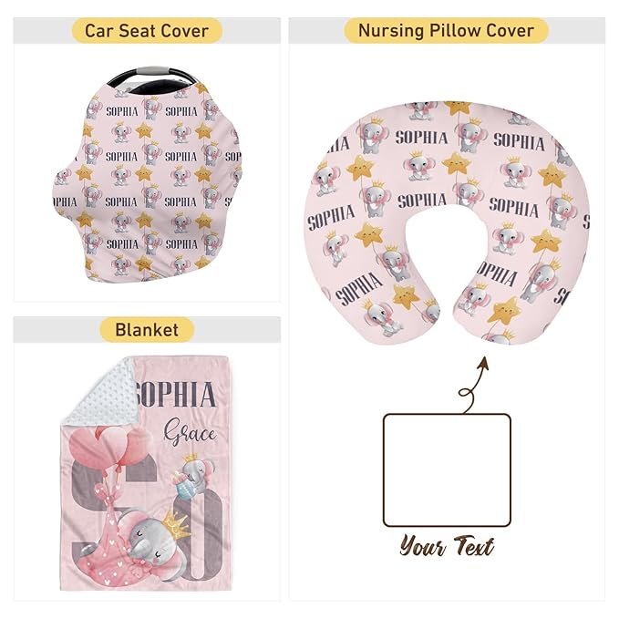 Dyoart Custom Baby Nursing Pillow Cover for Nursing, Pink Elephant Removable Nursing Covers for Breastfeeding Pillows, Ultra Soft Comfortable Slipcover for Newborn Baby Boys and Girls