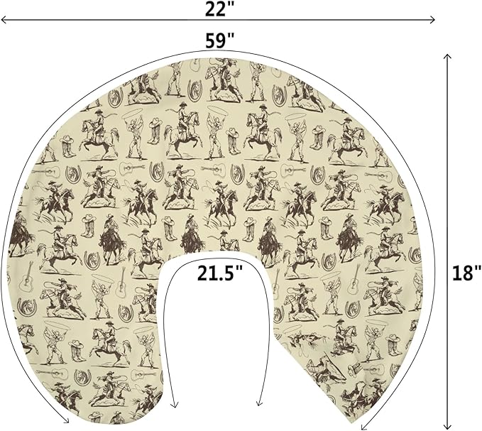 Vintage Cowboy Baby Nursing Pillow Covers for Boy Girl Western Horses Boots Hats Nursing Pillow Slipcovers for Breastfeeding Pillows Country Western Soft Stretchy Removable Covers for Newborn Infant