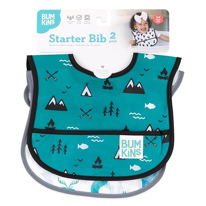 Bumkins Bibs, for Baby Girl or Boy, Infant 3-9 Months, Essential Must Have for Eating, Feeding, Baby Led Weaning, Mess Saving Waterproof Soft Fabric, Starter Bib 2-pk Outdoors and Wildlife