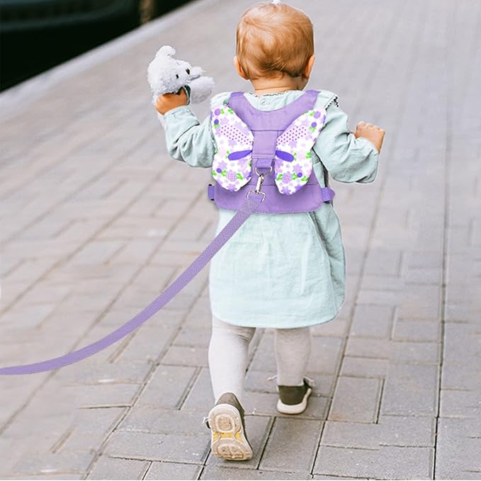Accmor Toddler Harness Leash + Anti Lost Wrist Link, 2 Pack Cute Kids Butterfly Harness Leashes, Adorable Baby Leash Walking Assistant Wristband Strap Tether for Girls Outdoor (Pink + Purple)