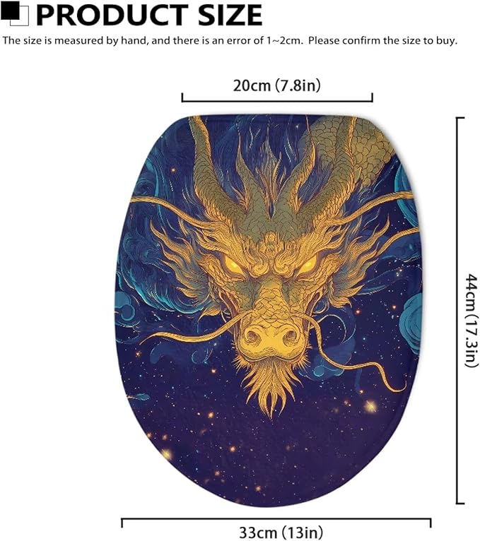 Cool Dragon Print Toilet Lid Covers Soft Flannel Fabric Bathroom Covers Elastic Bottom Soft and Breathable Seat Covers Universal for Most Toilet Bowl Lids