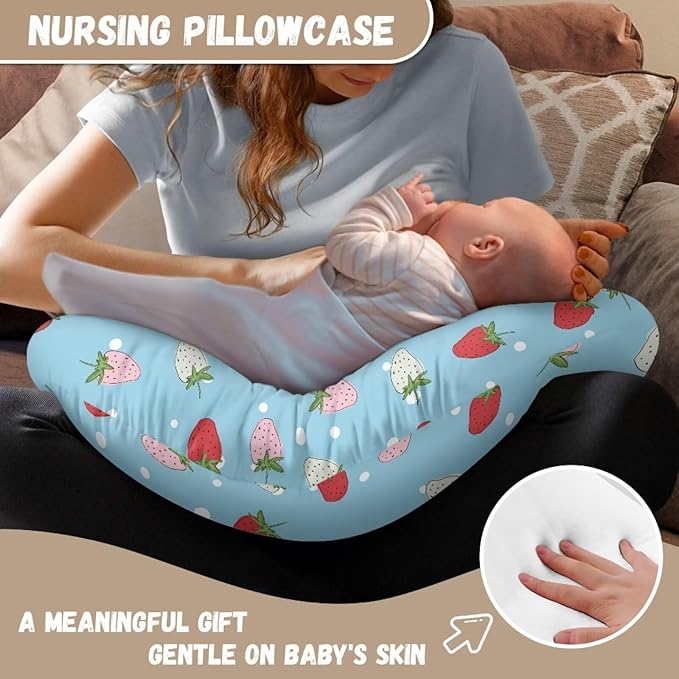 Strawberries Nursing Pillow Cover with Hidden Zipper Strawberries Soft for Moms/Baby Nursing Pillow Cover Stretchy Removable Cover for Breastfeeding Pillow