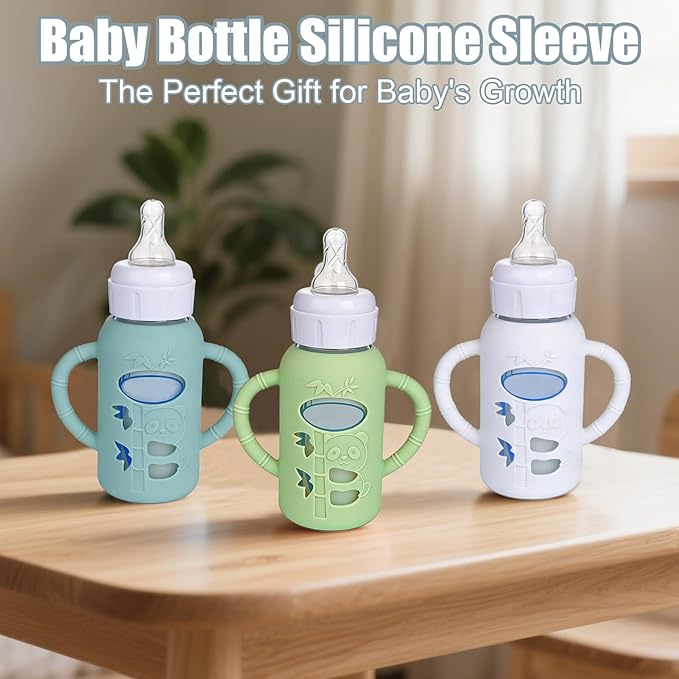 3 Pack Silicone Sleeves for Dr. Brown's Glass Bottles 4 OZ - Anti Breakage Baby Bottle Holder, Compatible with Dr. Brown's Glass Bottles for Babies with Handle(Not Compatible with Other Products)