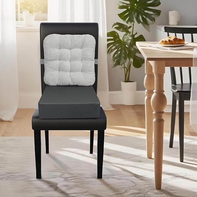 Booster Seat for Kitchen Chair Dining Table with Comfy Backrest Pillow and Adjustable Safety Buckles,Non-Slip Kid Toddler Booster Seat for Dining Table, PU Travel Baby Booster Cushion Chair
