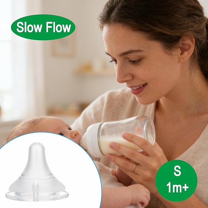 Silicone Nipple Compatible with Pigeon Bottle,Size S,Slow Flow,Fit for 1m+,6Pack