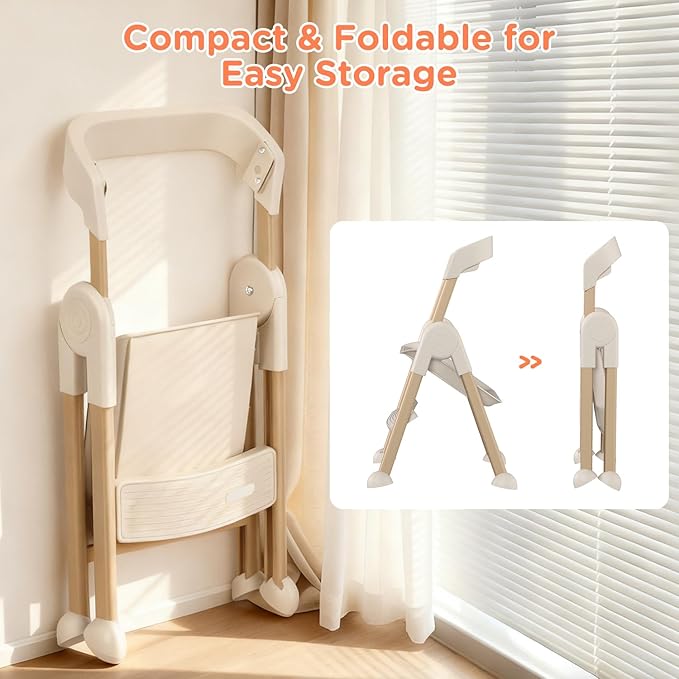 6-in-1 High Chair for Babies and Toddlers, 2026 New Aluminum Alloy Folding Toddler Step Stool with 4-Position Height, Detachable Double-Layer Tray, 6 Growing Stages from Infant to Toddler Seating