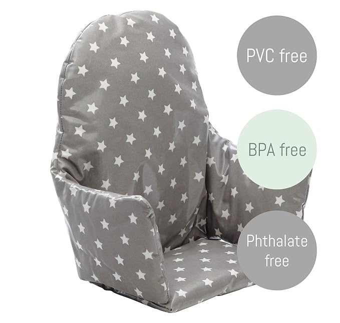 High Chair Cushion for IKEA Antilop Highchair. Padded Chair Cushion for Baby - Easy to Fit and Fully Wipe Clean Seat Pad - High Chair Accessories Designed for IKEA Antilop (Grey Stars)