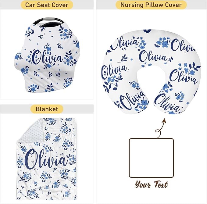 Customizable Flowers Baby Nursing Pillow Cover - Add Your Baby's Name, Ultra-Soft Stretch Fabric, Fits Standard Nursing Pillows, Ideal for Baby Showers Style 24
