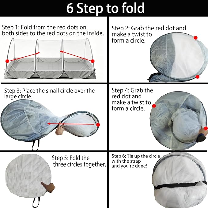 CMINGJ Portable Mosquito Net, Foldable Pop-Up Travel Bed Net, Free Installation Mosquito Tent, for Adults Bedroom Camping Nap Patio L78 x W39 x H35 inch (Double Door with Fabric Bottom & Gray Edge)