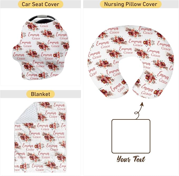 Customizable Flowers Baby Nursing Pillow Cover - Add Your Baby's Name, Ultra-Soft Stretch Fabric, Fits Standard Nursing Pillows, Ideal for Baby Showers Style 17