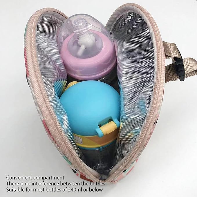 Baby Bottle Cooler Tote Bags, Cute Pink Insulated Breastmilk Cooler Bag with USB Charging,Travel Baby Bottle Holder Tote Car Bottle Warmer Water Warming Bag