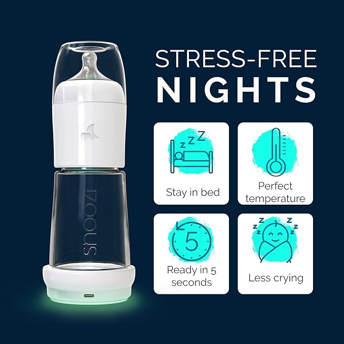 SNOOZI Set of 4 – Baby Night Bottle with Bottle Warmer – Baby Bottle with Integrated Formula Dispenser in The Bottle for Stress-Free Night Feedings (4 Bottles per Night)