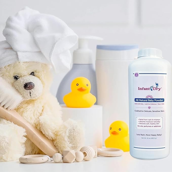 Infant Dry All Natural Baby Powder 10 Oz - Gentle Formula Talc Free, All Natural and Unscented Dusting Powder for Sensitive Baby Skin