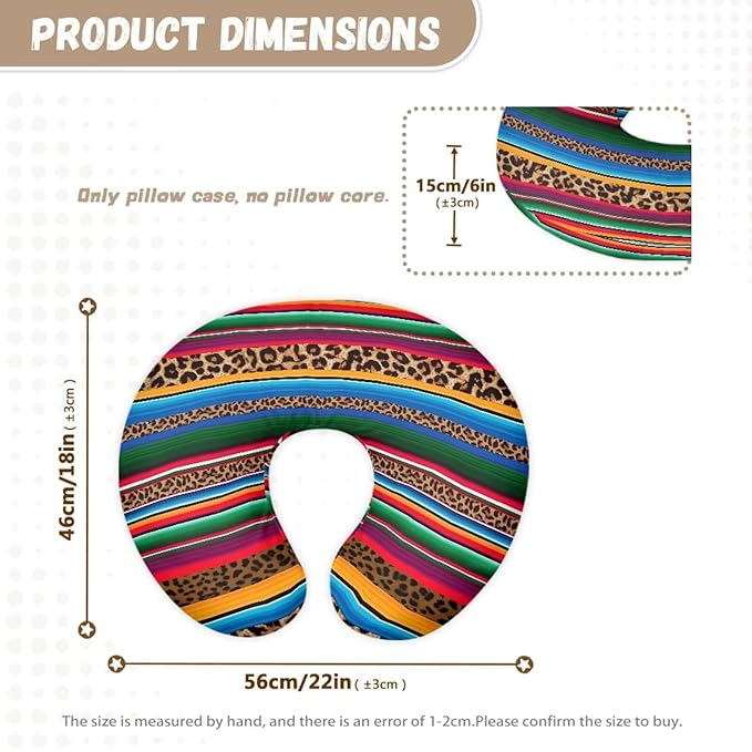 Leopard Print Nursing Pillow Cover for Breastfeeding, Rainbow Stripes Pattern Soft Breastfeeding Pillow Slipcover, Machine Washable