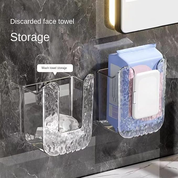 2 Pcs Bathroom Toilet Wall-Mounted Wet Wipes Dispenser Kitchen Wipes Wall Mount Storage Box (Transparent White)