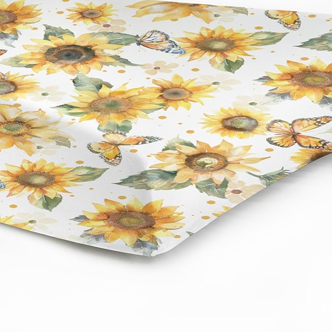 Watercolor Sunflowers Butterflies Baby Changing Pad Cover for Girl Boy Yellow Sunflower Nursery Diaper Changing Pad Sheets Boho Floral Soft Breathable Stretchy Fitted Change Table Mats 32''x16''