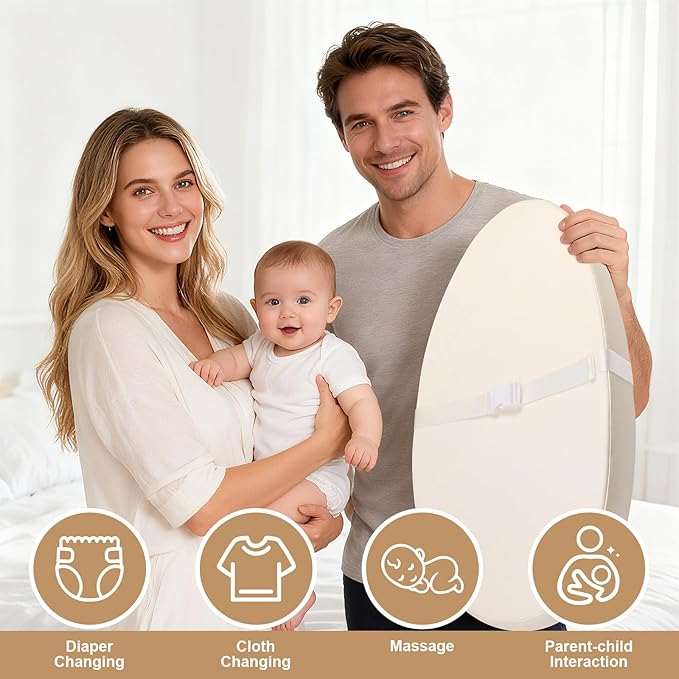 Baby Changing Pad for Dresser, with Wipeable Waterproof PU Cover, Contoured Diaper Changing Pad with Non-Slip Safety Belt, Portable Lightweight Changing Mat with Cushioned Foam, Beige