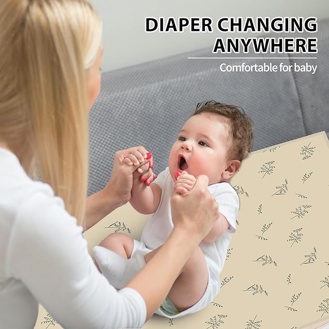Vegan Leather Baby Changing Mat - Wipeable Portable Changing Pad, Foldable Travel Changing Mat for Baby, Newborns Toddlers Shower Gifts (Ear of Wheat,20"*28")