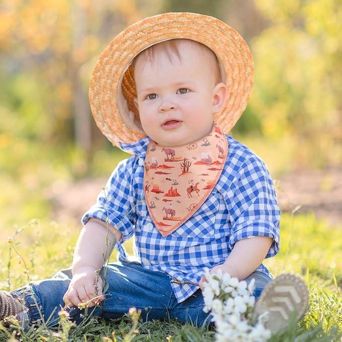 VitalCozy 4 Pcs Western Cowboy Baby Bandana Bib Cotton Newborn Infant Feeding Drool Bib for Drooling and Teething Girl Boy