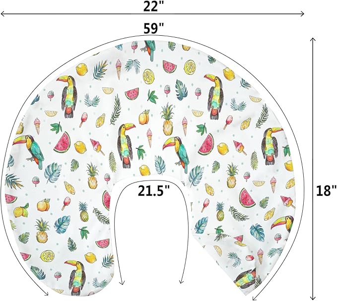 Toucan Tropical Flowers Leaves Baby Nursing Pillow Covers for Boy Girl Summer Birds Fruits Nursery Pillowcase for Breastfeeding Pillows Boho Beach Vacation Soft Stretchy Slipcovers for Newborn Infant
