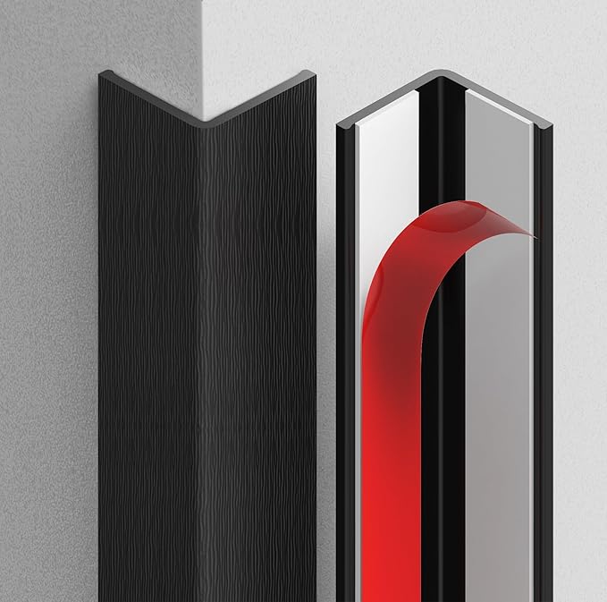 Wall Corner Protector, Walls Edge Protector,Self-Adhesive Wall Corner Guards,PVC Double Side Edge Protector, Furniture Stairs Guard (Black Wood Grain 2PCS 90cm/35.4in)
