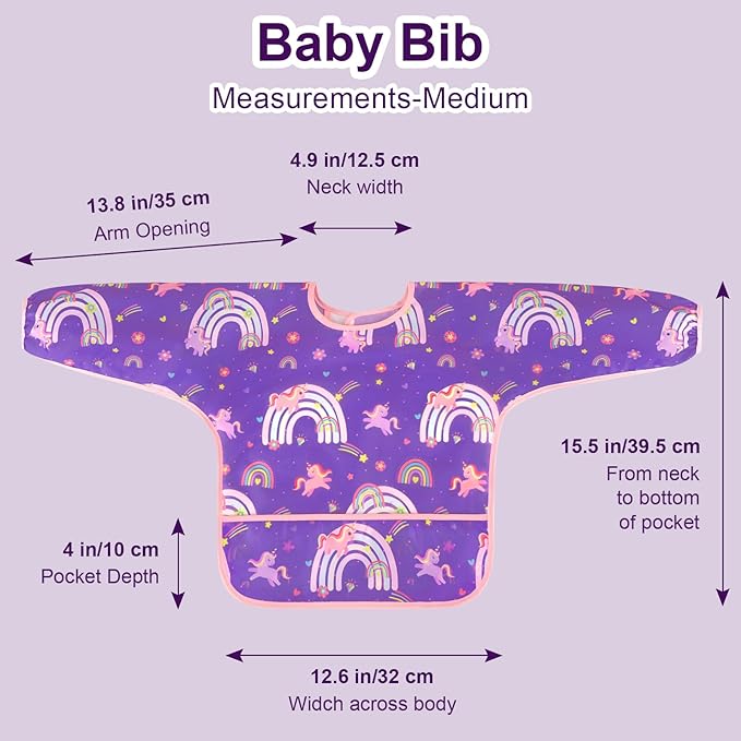 Accmor 3 Pack Long Sleeve Bibs, Baby Smock Waterproof Sleeved Bib Smock for Baby Toddler 6-36 Months