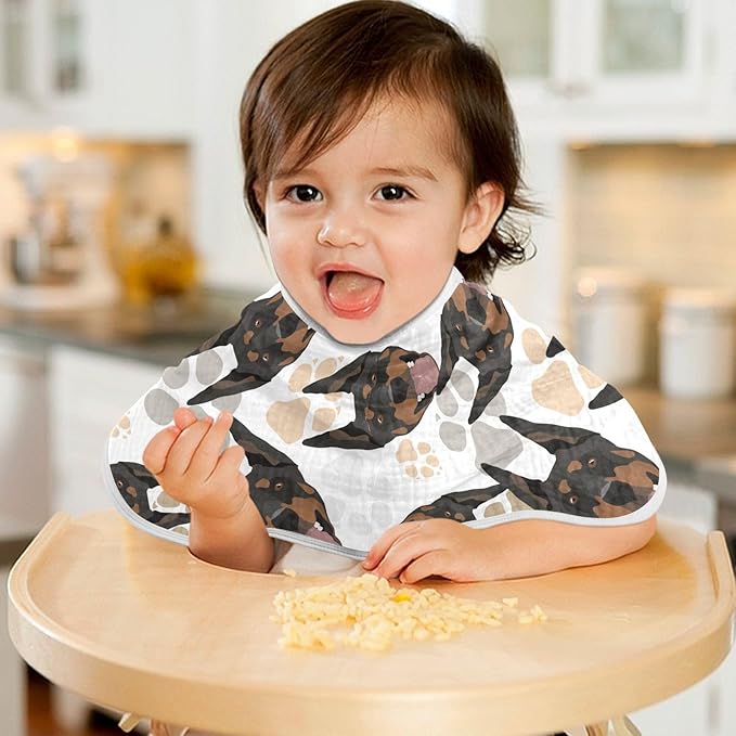 Muslin Burp Cloths for Baby Boys and Girls - 1-Pack Ultra Absorbent Doberman Dog Muslin Washcloths, Newborn Towel, Milk Spit Up Rags, Burp Cloth Bib for Unisex, 22 x 11 Inch