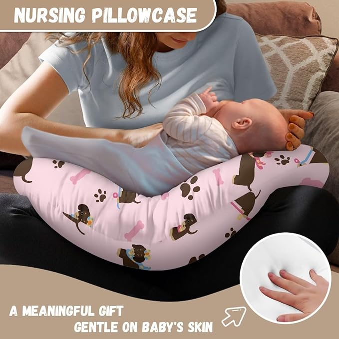 Jeiento Cartoon Nursing Pillow Cover Dachshund Dog Nursing Covers Soft and Stretchy for Breastfeeding Pillows for Newborn Boys and Girls