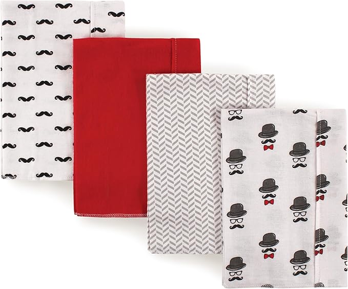 Hudson Baby Cotton Poly Flannel Burp Cloths Multipack, Mustache Hat 8-Pack, One Size