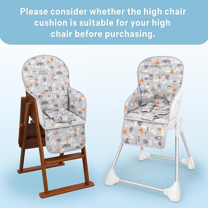High Chair Pad, High Chair Cushion, Cute Pattern, Comfortable Seat Belt Design, Soft and Comfortable Seat Cushion Breathable Pad, Baby Sits More Safe and Comfort(Gray Animal Pattern)