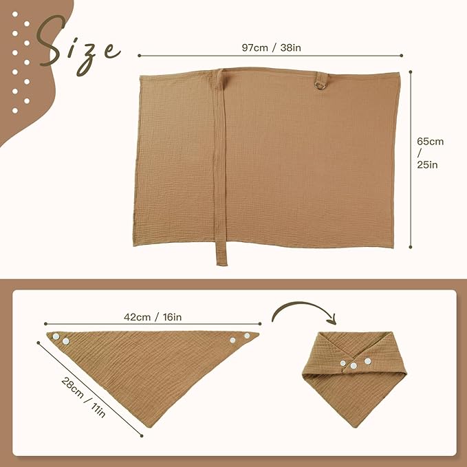 Muslin Nursing Cover for Breastfeeding, Breathable 100% Cotton Privacy Nursing Covers with Rigid Hoop for Mother Nursing Apron, Include Two Baby Bibs, Soft Arch Neckline Nursing Apron