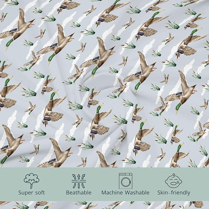 HawSkgFub Duck Hunting Mallard Hunter Changing Pad Cover for Baby Boys, Wild Animal Bird Reeds Blue Diaper Change Table Covers, Soft Stretchy Safe Snug Fitted Changing Mat Sheets Fit 32"/34" x 16"