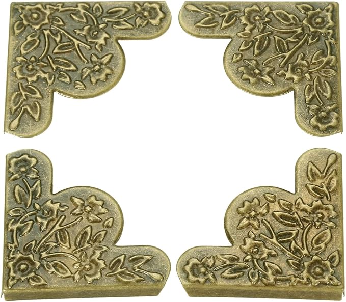 dophee 12Pcs Decorative Corner Protector, Jewelry Box Wooden Box Chest Furniture Guard Edge Cover, Metal Flower Carved No Holes, 1.69"x1.69"x0.2" - Antique Bronze