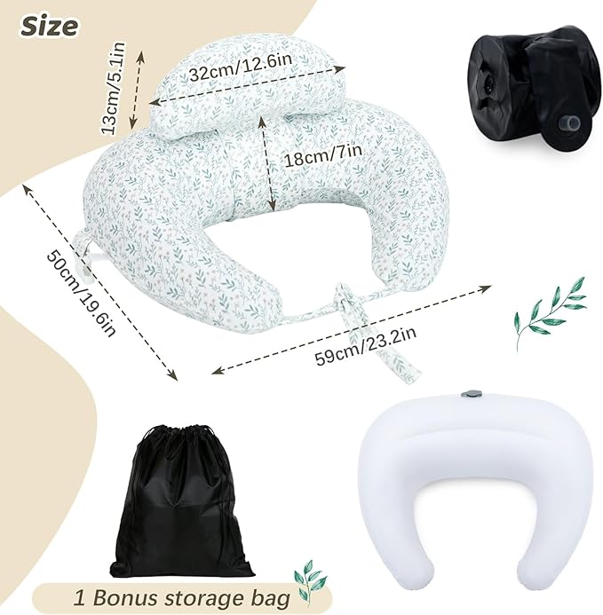 KAKIBLIN Nursing Pillow, Inflatable Breastfeeding Pillows, Hands-Free Feeding Pillow for Back Pain Relief with Waist Strap, Travel Nursing Pillow, Breastfeeding Bottle Support for Baby Girl Boy